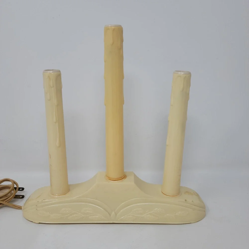 Vintage Safe T‎ Glo 3 Light Candolier Ivory Plastic Christmas Window Decor